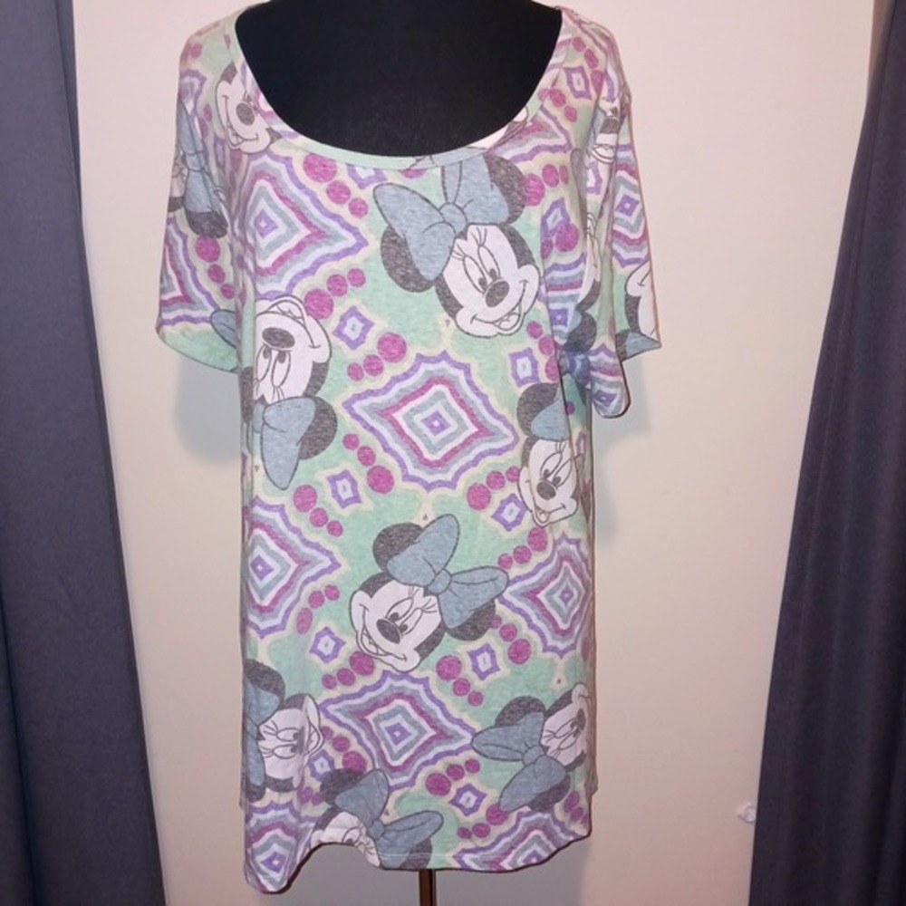 LuLaRoe Disney Minnie Mouse Tunic Top Mint Lavender Geometric 3XL Womens